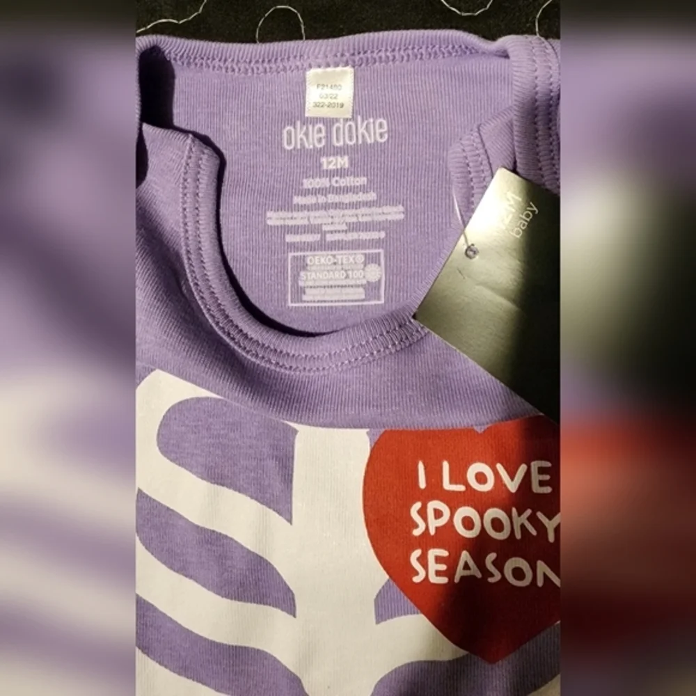 Okie Dokie‎ Halloween Skeleton Onesie Bodysuit Purple NWT Size 12 Months